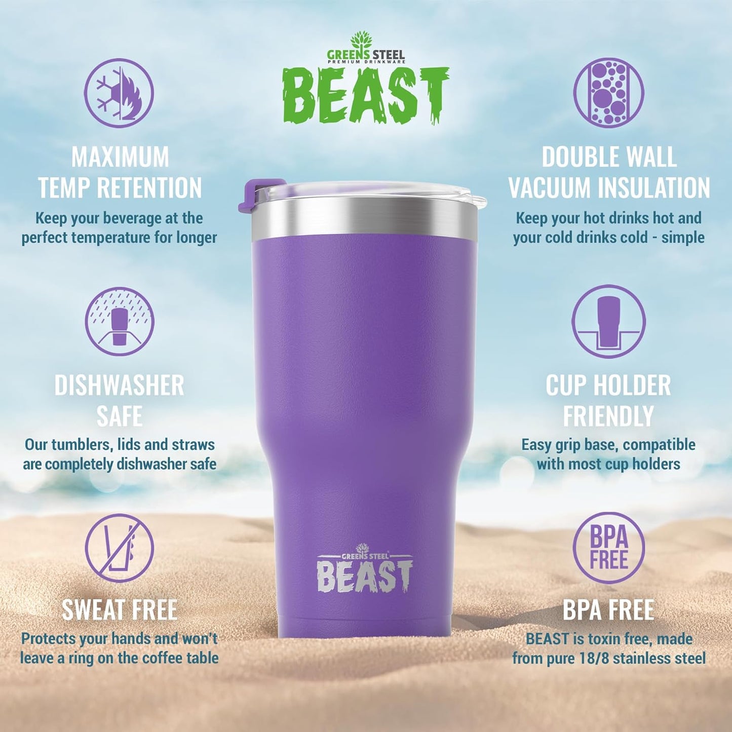 Beast 10 oz Tumbler Stainless Steel Vacuum Insulated Coffee Ice Cup Double Wall Travel Flask (Arctic White)