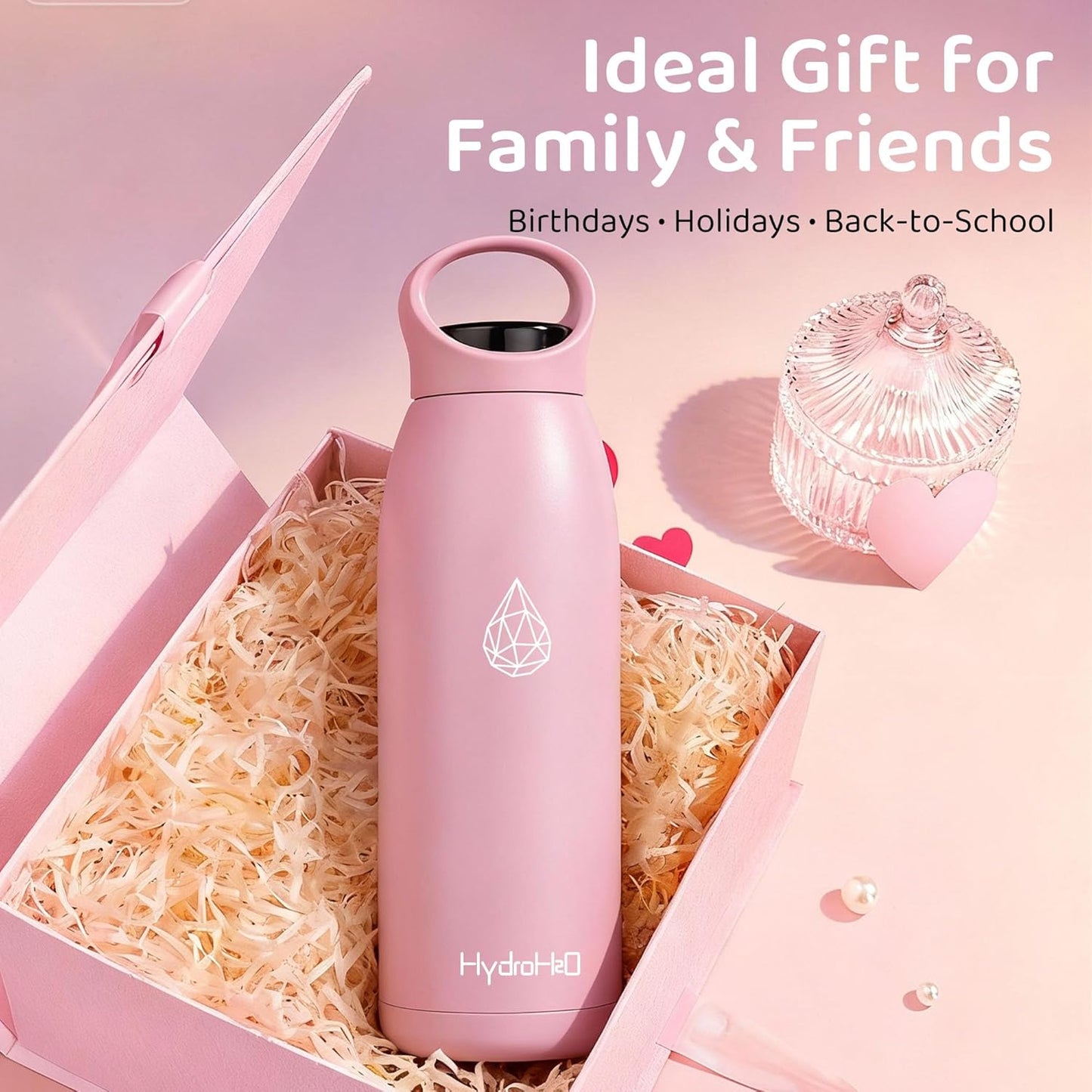 32oz Insulated Stainless Steel Water Bottle with Handle, Double Wall Leakproof Sport Water Bottle, BPA-Free, Keeps Cold 24H/Hot 12H, Ideal Gym Bottle for Men, Women, Office, Hiking, Black