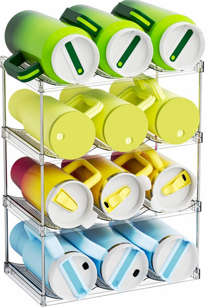 Yieach Larger Compartments Stackable Water Bottle Organizer for 40 oz Stanley Cup Holder,Yeti and Other Tumbler Organizer,3 Tier Wine Rack and Waterbottle Storage Rack for Kitchen Cabinets,Countertop