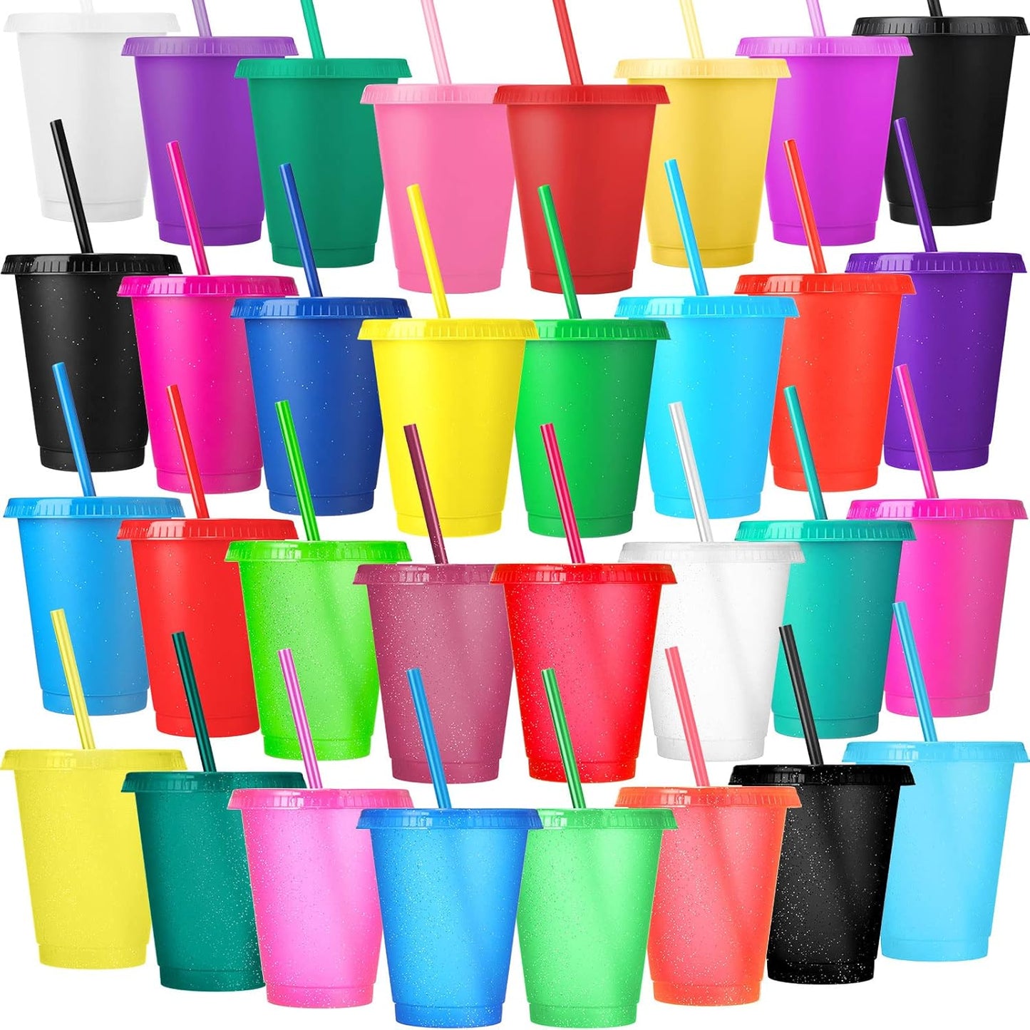 Sieral 30 Pack Cups with Lids and Straws Kids Tumbler with Straw Reusable Water Bottle Iced Coffee Travel Mug Adults Plastic Cups for Parties 16 oz (Candy Colors)