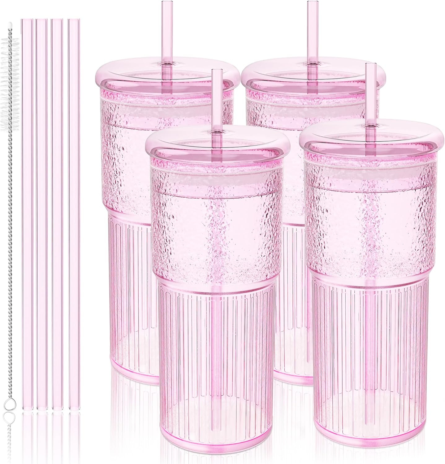Luiaiog 20 oz Glass Cups with Lids and Straws – Single Reusable Tumbler, Thickened Shatter-Resistant Glass, Ideal for Iced Coffee, Smoothies, Cocktails, Juices – Elegant & Durable Drinkware
