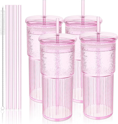 Luiaiog 20 oz Glass Cups with Lids and Straws – Single Reusable Tumbler, Thickened Shatter-Resistant Glass, Ideal for Iced Coffee, Smoothies, Cocktails, Juices – Elegant & Durable Drinkware