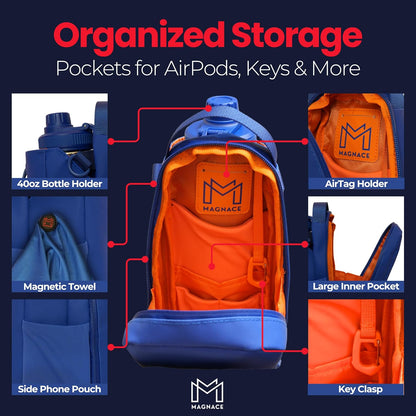 MAGNACE Magnetic Gym Bag Bundle, 3-in-1 Set with Water Bottle Holder, Magnetic Pouch, Towel & Sling Bag – For Men & Women