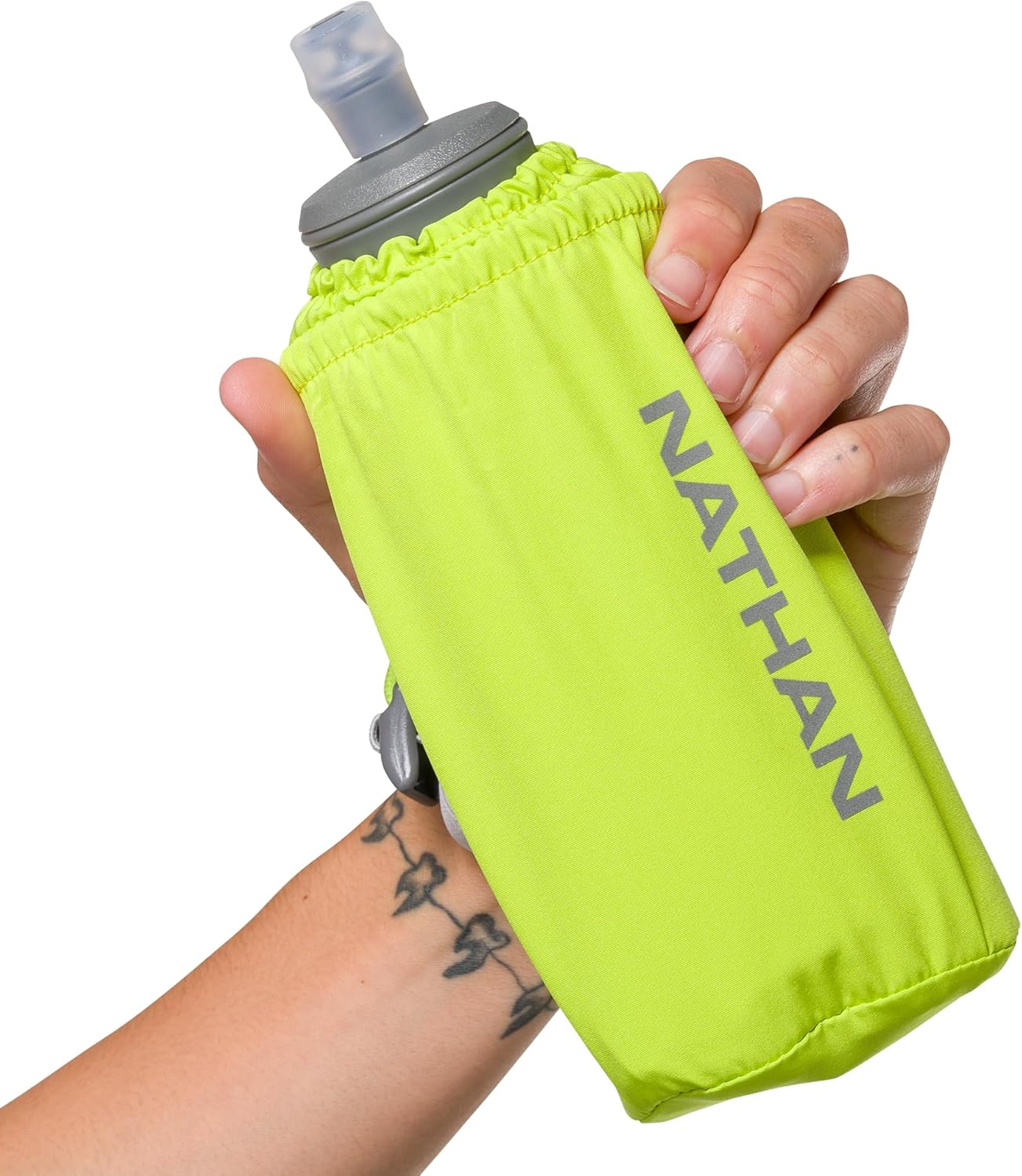 Nathan Handheld Soft Flask 18oz - Exo-Draw Insulated Collapsible Bottle - Grip-Free Strap & Rigid ExoSpine for Comfort/Support - Breathable Mesh Strap - Ideal Running/Hiking, Pinnacle, Black