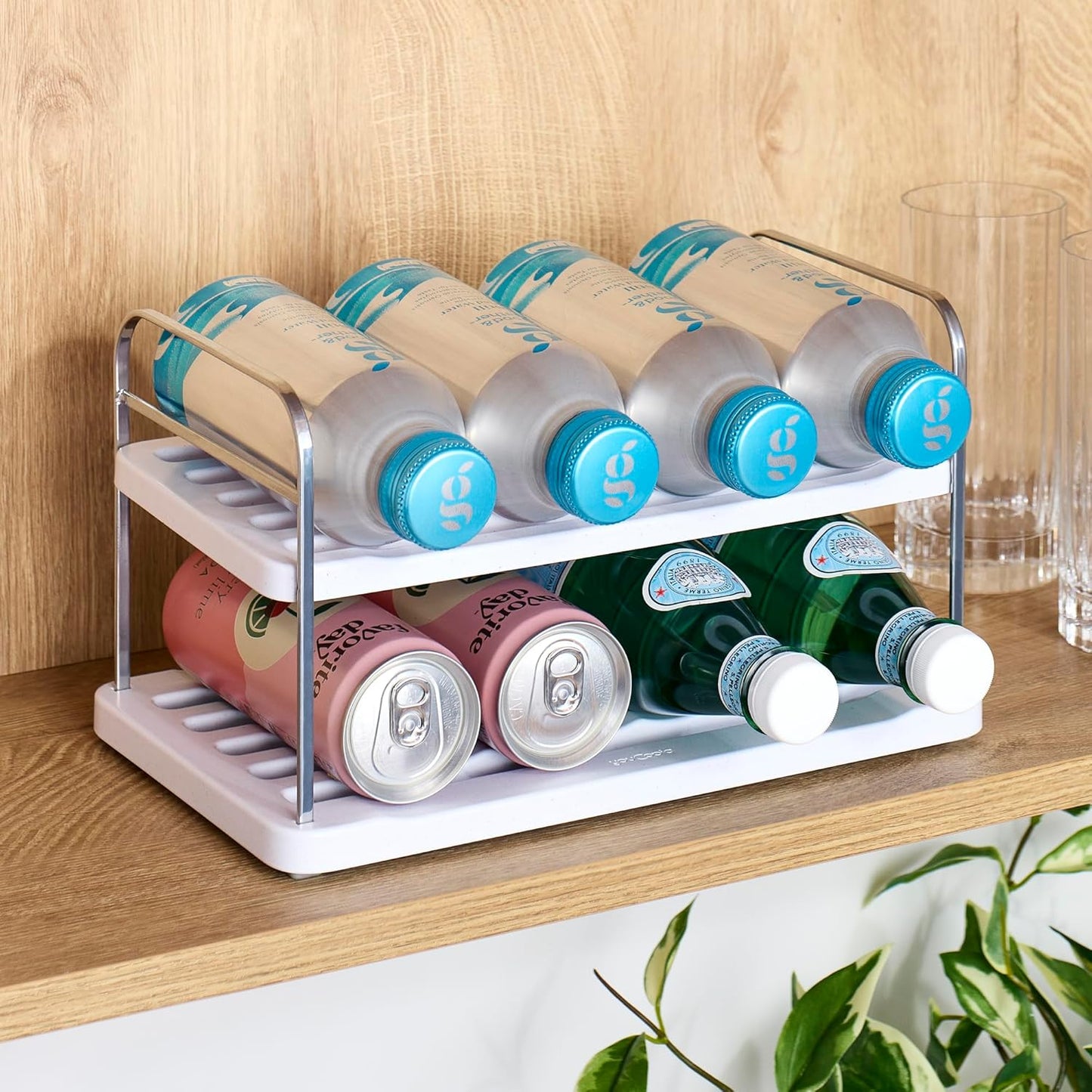 YouCopia UpSpace Water Bottle and Travel Mug Cabinet Organizer, Adjustable Storage Rack for Kitchen Organization, 3-Shelf