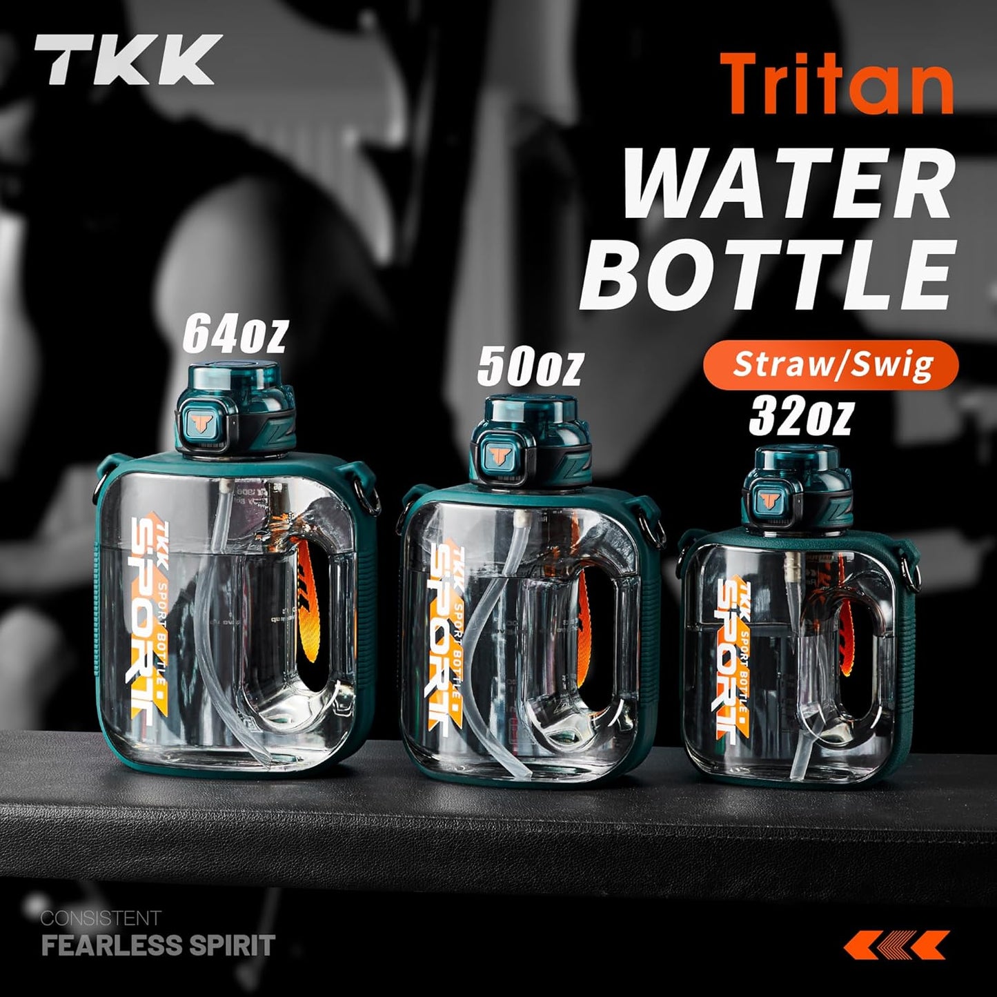 TKK Half Gallon Water Bottle Jug with Straw Large Capacity Plastic Water Bottle Dishwasher Safe 1/2 Gallon 50 Oz Water Bottle Jug BPA Free Tritan for Gym Yoga Travel Camping Outdoor