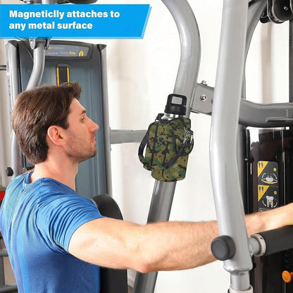 icolor Magnetic Gym Bag Water Bottle Carrier Holder with Phone Pockets & Shoulder Strap,Gym Magnetic Bag 5 Built-in Magnets Gym Accessories Organizer Sling Bottle Bag Pouch Sleeve