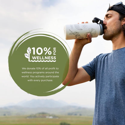 The Tea Spot Himalayan Tea Tumbler - Travel Bottle with Tea Infuser for Loose Leaf Tea or Iced Coffee - 32oz, White-Etched - Double-Walled Insulated Bottle - Keeps Drinks Hot & Cold for Hours