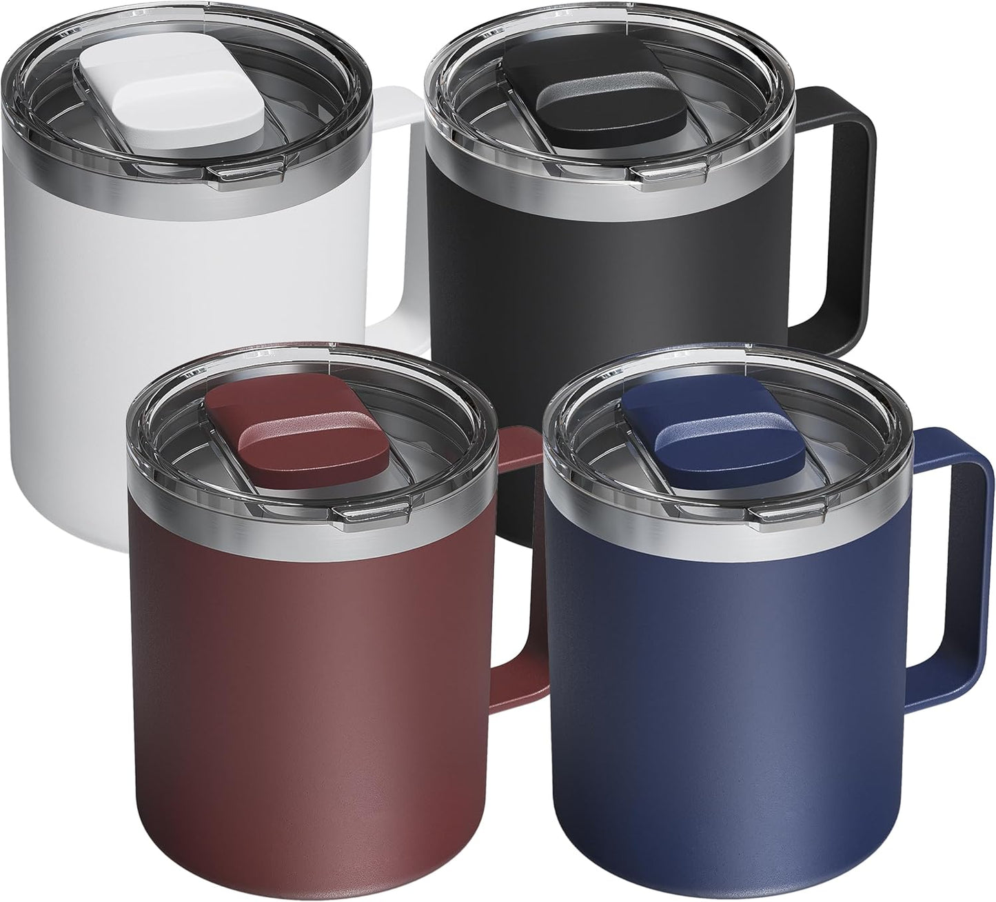 12oz Insulated Coffee Mug with Lid – Includes Two Lids, Stainless Steel Coffee Travel Mug with Handle, Double Wall Vacuum Insulated Camping Mug for Home, Office & Outdoor, Navy Blue