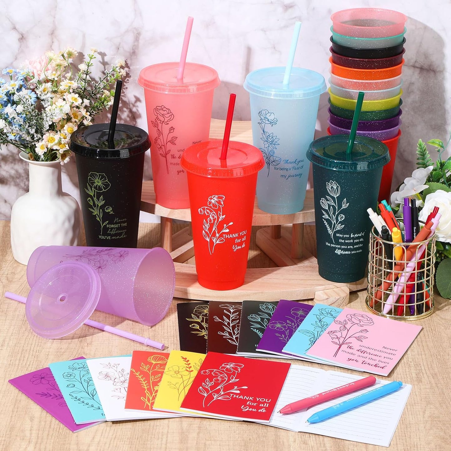 Feifeiya 72 Pcs/ 24 Set Bible Verse Gifts Bulk 24 oz Father's Day Christian Plastic Tumbler with Lids and Straws Inspirational Prayer Notepads Religious Pen Church Cups Gift for Christian Party Favors