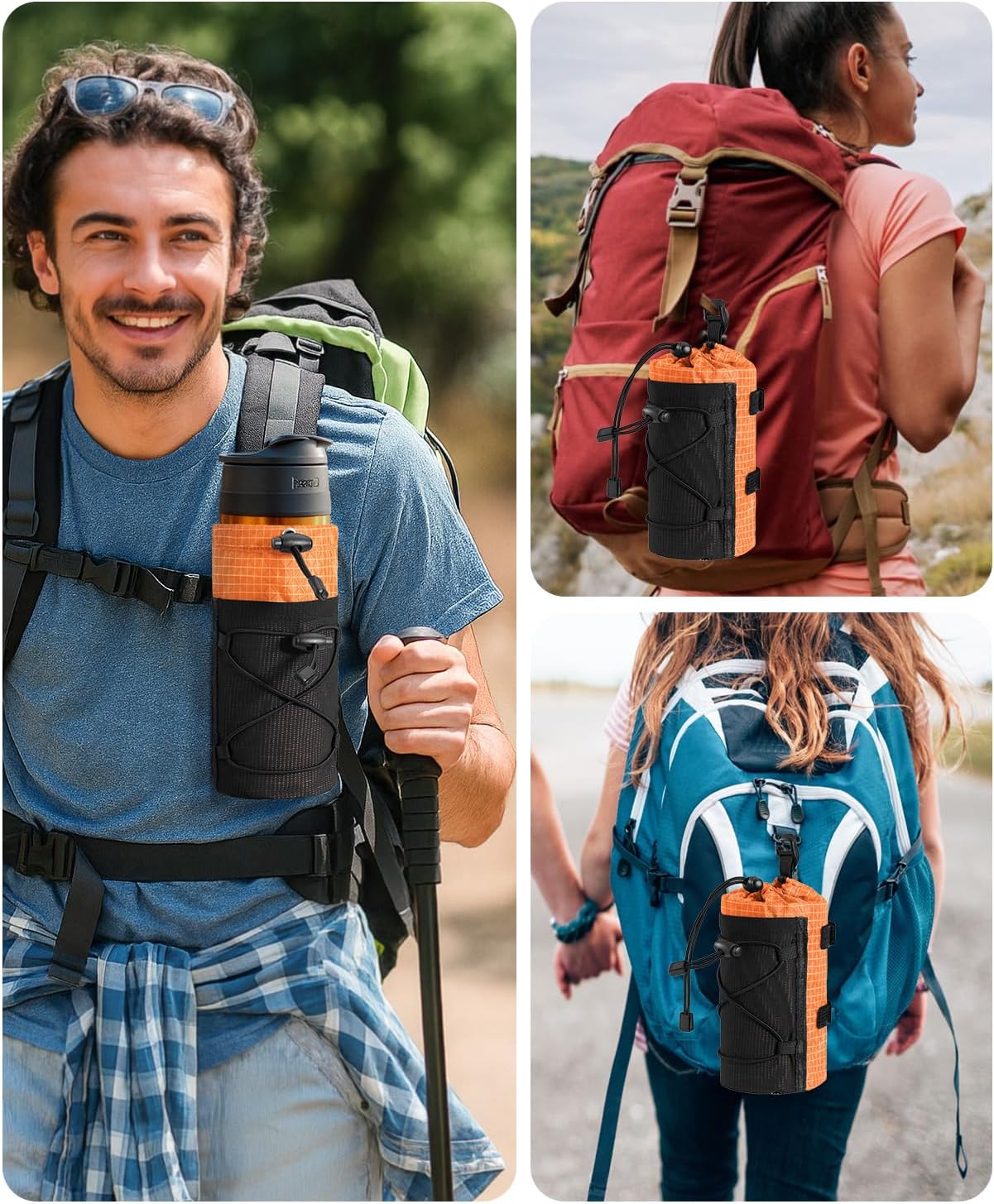 Large Water Bottle Holder Pouch Bag, Backpack Water Bottle Holder Mesh Bag Carrier Fits for 10-32oz Bottles, Heavy-Duty Water Bottles Holder Accessories for Hiking, Sports, Travel, Outdoor