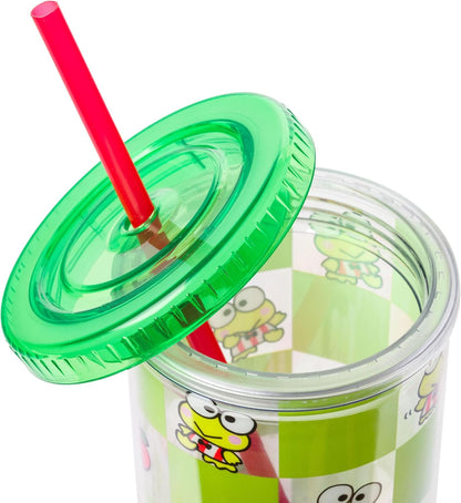 Silver Buffalo Sanrio Hello Kitty Milk Carton Pattern Plastic Boba Tumbler w Lid and Wide Straw, 24 Ounces