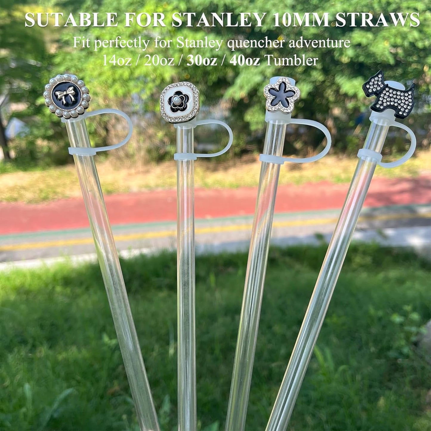 Bling Diamond Straw Cover for Stanley Cup Accessories - Silicone Straw Toppers with Silver Rhinestone fit 9-12mm Straws