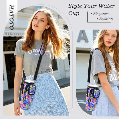 Water Bottle Holder with Strap for Stanley Cup 40/30oz, Insulated Neoprene Stanley Cup Holder with Strap for Tumbler with Handle Stanley Carrier Bag Cross-body Bag for Walking