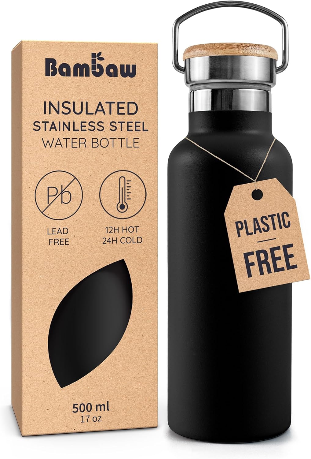 Bambaw 24 oz Stainless Steel Water Bottle, Insulated Metal Water Bottle Wide Mouth, Great for Hiking & Travel, With Handle Easy to Carry, Rust-Resistant & Durable (Aegean Blue)
