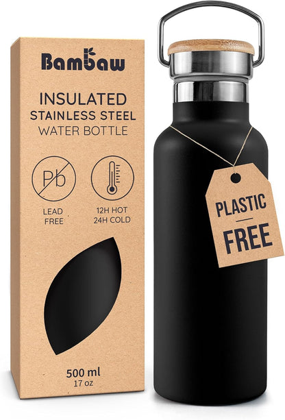 Bambaw 24 oz Stainless Steel Water Bottle, Insulated Metal Water Bottle Wide Mouth, Great for Hiking & Travel, With Handle Easy to Carry, Rust-Resistant & Durable (Aegean Blue)