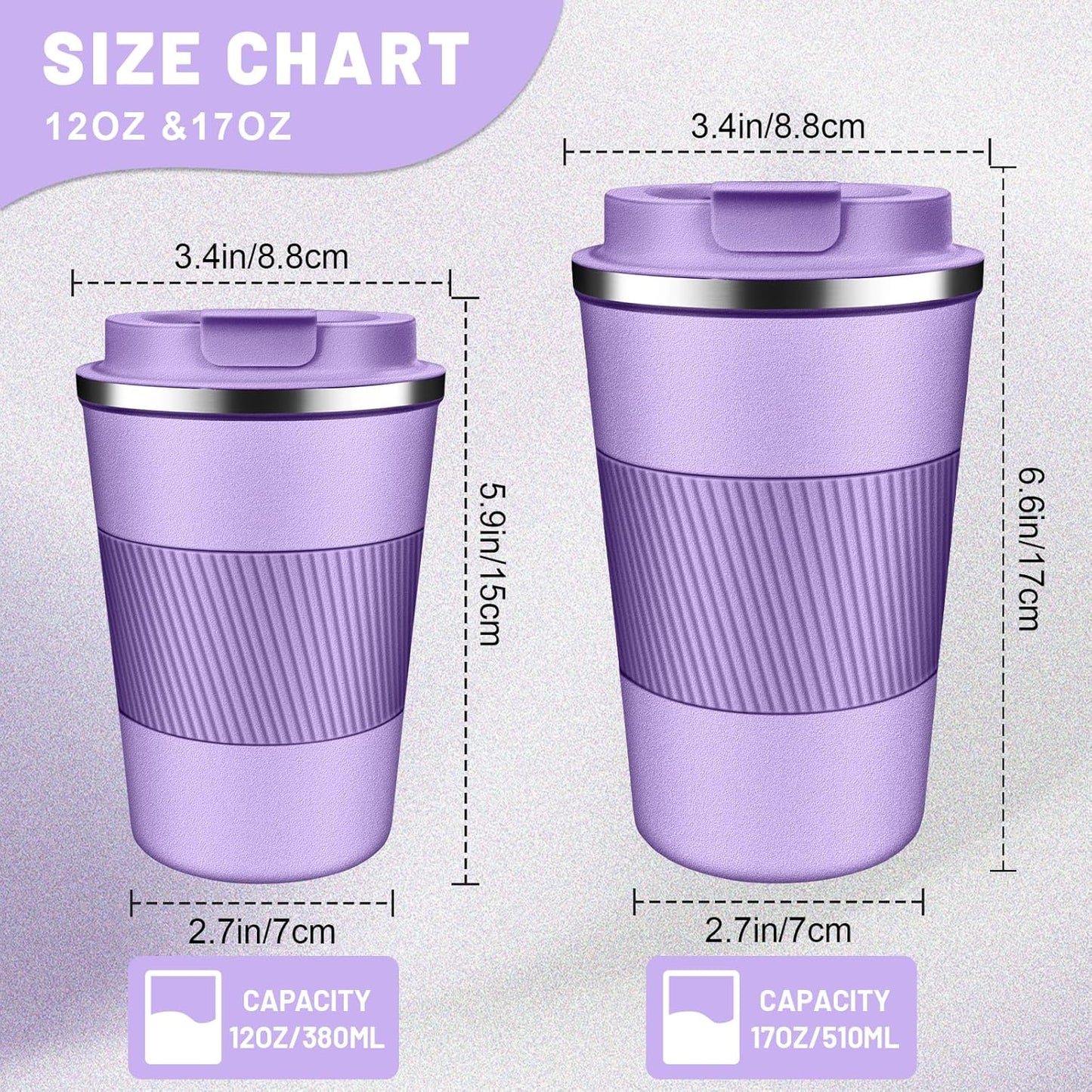 DUBUXW Insulated Coffee Tumblers with Flip Lid 12oz / 17oz, Stainless Steel Travel Coffee Mug Leak Proof, Vacuum Insulated Coffee Mug Reusable Cup, Keeps Cold and Hot for Coffee Tea