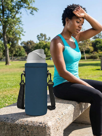 Neoprene 500ML/750ML/1000ML Water Bottle Bag Carrier, Portable Insulated Bottle Sling Holder Case Pouch with Adjustable Shoulder Strap for Men Women Walking Hiking Running