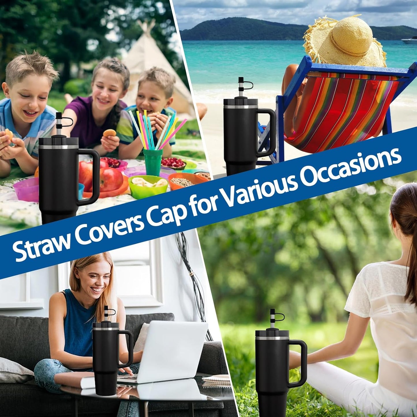 6PCS Silicone Straw Covers Cap Compatible with Stanley Cup 30&40oz Tumbler with Handle 10mm Straw Toppers，Straw Tips Lids Dust-Proof Reusable for Stanley Cup Accessories (White)
