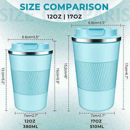 Insulated Coffee Tumbler 12 oz, Stainless Steel Coffee Mug with Lids, Travel Coffee Mug Leak Proof, Double Wall Vacuum Insulated Reusable Coffee Cup, Keep Drinks Hot and Cold (Sky Blue, 12 Ounces)