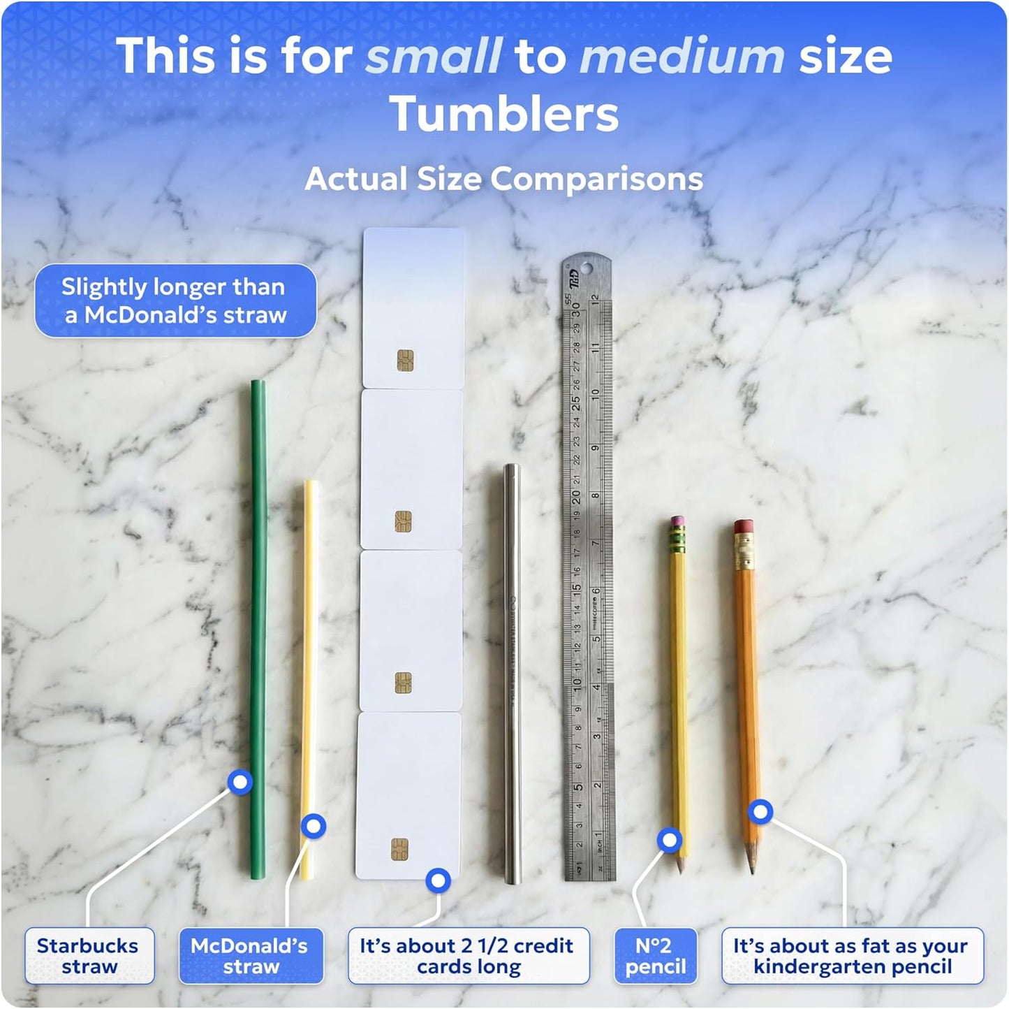 Made in USA Bywater Stainless Steel 10.5 Inch Straw Set of 2 Food Grade Premium Straws. Fits Stanley, Yeti Straw Lid, Owala and Many Others With Standard Straws. DOES NOT FIT FLIP STYLE LIDS