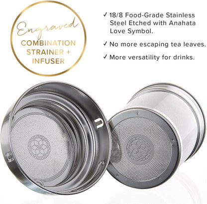 Sacred Lotus Love Insulated Bamboo Tea Travel Tumbler with Infuser, Strainer & Sleeve - For Hot Coffee or Cold, Stainless Steel Coffee Mug, Ideal Tea Gift Set, Keeps Beverages Hotter for Longer