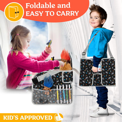 PILLANI Kids Travel Tray for Car - Car Seat Tray with Activity Sheets & Pens, Road Trip Essentials for Car & Airplane, Must Have Toddler Travel Lap Desk Accessories - Road Trip Activities for Kids