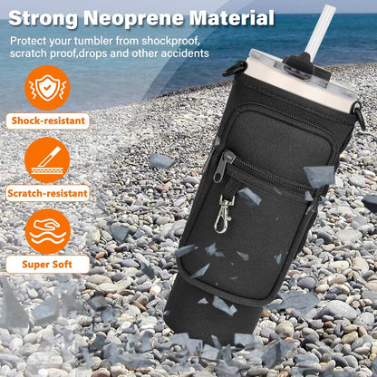 Magnetic Water Bottle Carrier Bag Compatible with Stanley/Meoky 40 oz Tumbler with Handle,Water Bottle Holder Pouch with Adjustable Shoulder Strap & Phone Pocket Fits for Stanley Cup Accessories