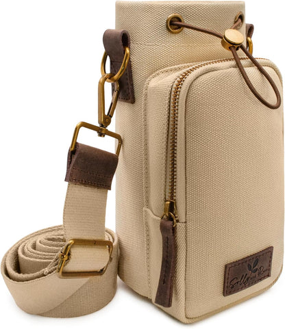 Water Bottle Holder with Strap & Pocket – Crossbody Water Bottle Carrier - Fits 16 to 32 oz Bottles