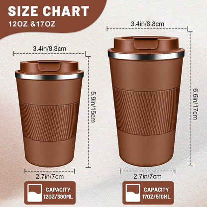 DUBUXW Insulated Coffee Tumblers with Flip Lid 12oz / 17oz, Stainless Steel Travel Coffee Mug Leak Proof, Vacuum Insulated Coffee Mug Reusable Cup, Keeps Cold and Hot for Coffee Tea