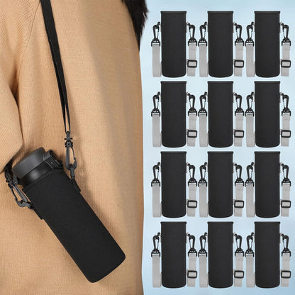Rtteri 6 Pcs Neoprene Water Bottle Carrier Bag with Adjustable Shoulder Strap 32oz Insulator Water Bottle Cover Holder Cooler Sleeve for Stainless Steel/glass/plastic (Black)