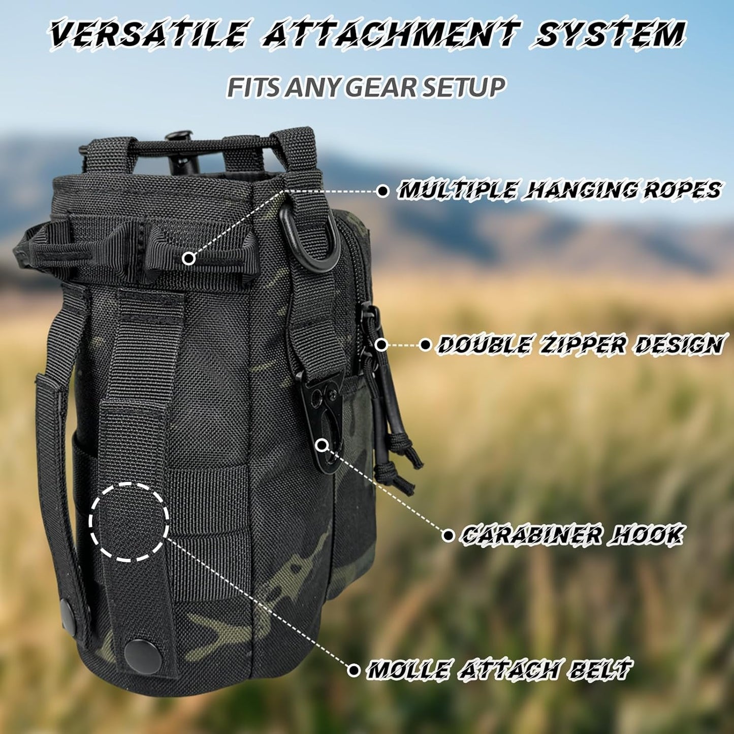 Water Bottle Holder with Strap - Tactical Insulated Water Bottle Sleeve with MOLLE System Water Bottle Cover Cross-Body Pouch for Walking Hiking Camping Gym 32oz&40oz