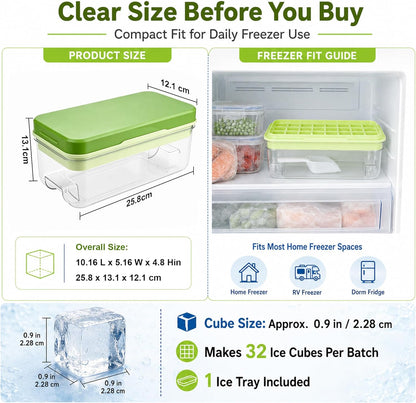 Ice Trays for Freezer with Lid & Bin, Ice Cube Tray Making 64 pcs Ice Cubes, Easy Press to Release Ice, Ice Tray with Storage Bin Chilling Cocktail Whiskey Coffee 2 Trays 1 Ice Bucket & Scoop (Black)