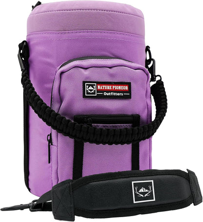 NATURE PIONEOR Water Bottle Holder with Adjustable Strap - Half/One Gallon (64/128oz) Insulated Water Bottle Sling Carrier with Phone Pocket & Paracord Handle, Outdoor Camping, Hiking, Gym