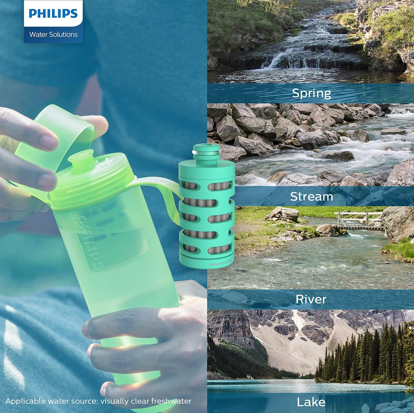 Philips Water GoZero Active BPA-Free Water Bottle with Fitness Tap Water Filter, Sport Squeeze Water Bottle, Lightweight, 24 oz with Fitness Filter, Plum