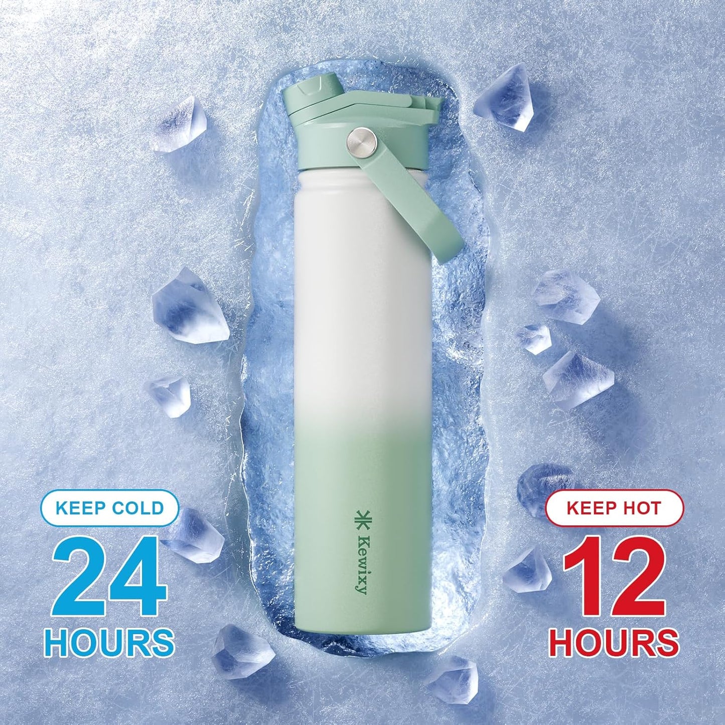 KEWIXY 32 oz Insulated Water Bottle, 2-in-1 Lid, Straw & Spout with Protected, Leak Proof, Keep Cold, Stainless Steel, Metal, Reusable, Handle, for Outdoor, Gym and School, 2 Lids, Blush Pink