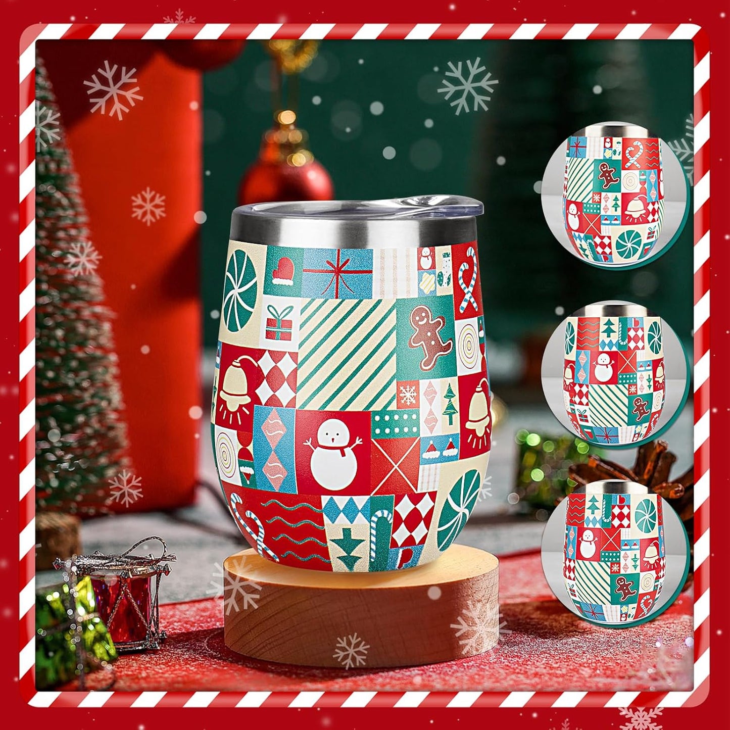 12oz/4 Pack Wine Tumbler Glasses with Lid Stemless Double Wall Vacuum Stainless Steel Travel Tumbler Keeping Cold & Hot for Wine,Coffee,Cocktails,Drinks-Family and Gifts (Multi color-dark)