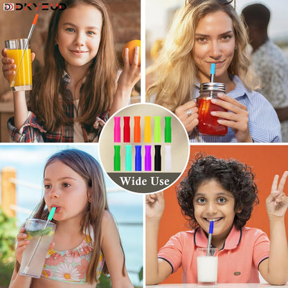 Reusable Stainless Steel Straws Set 6 PCS with 6 Silicone Tips, 2 Straw Brush, 1 Storage Case, Different Sizes of Metal Straws Reusable, Suitable for 14, 20, 30 oz Cups Tumbler, for Hot/Cold Drinks