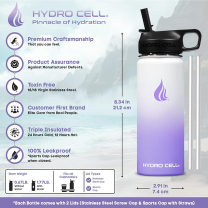 HYDRO CELL Stainless Steel Insulated Water Bottle with Straw - For Cold & Hot Drinks - Metal Vacuum Flask with Screw Cap and Modern Leakproof Sport Thermos for Adults (Neon 18oz)
