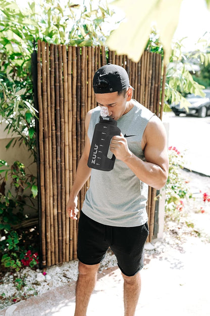 ZULU Goals 64oz Half Gallon Plastic Water Bottle with Straw and Time Marker | Large Reusable Jug with Handle and Leak Proof Lid for All Day Hydration, Gym and Outdoors, Gift Ready, Violet