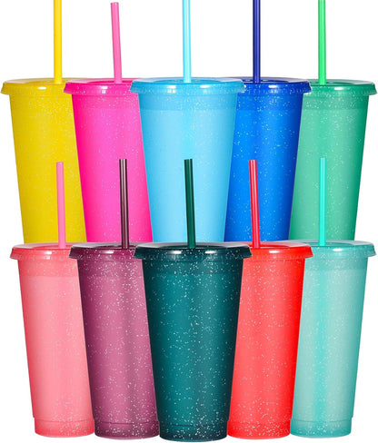 Suertestarry Tumbler with Straw and Lid,Water Bottle Iced Coffee Travel Mug Cup,Reusable Plastic Cups,Perfect for Parties,Birthdays,24oz-5 Pack (Rainbow, 5pack)