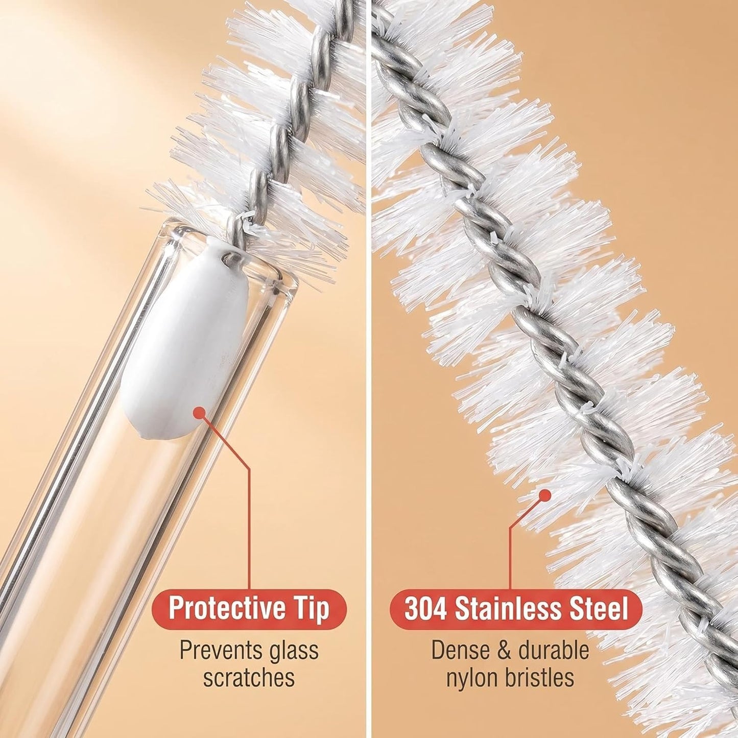 2 Pack Straw Cleaner Brush, Reusable Metal Handles Straw Cleaner Brush Extra Long for Stanley Mug 40, 30, 20 oz, 10mm Wide for Sippy Cup, Water Bottle and Tubes (Clear+Clear)