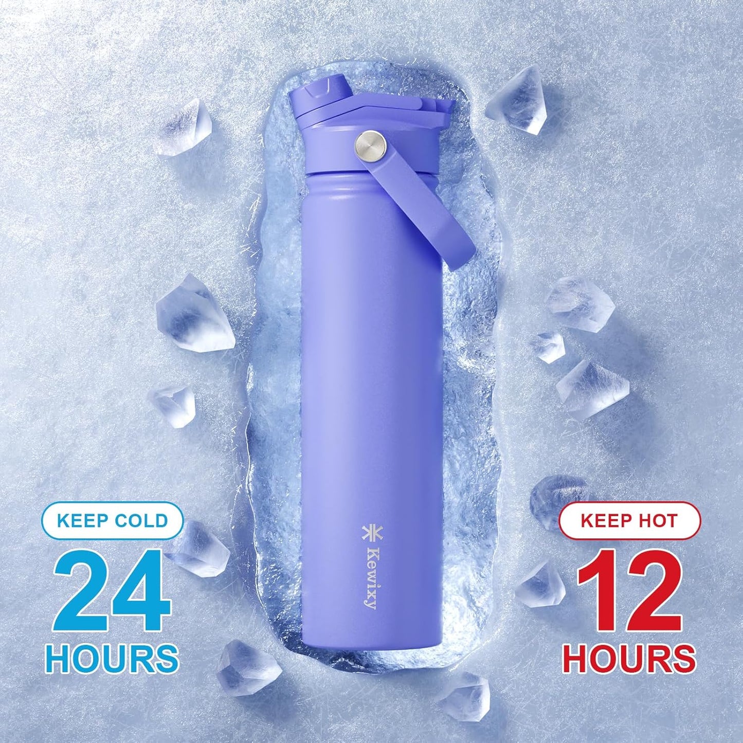 KEWIXY 32 oz Insulated Water Bottle, 2-in-1 Lid, Straw & Spout with Protected, Leak Proof, Keep Cold, Stainless Steel, Metal, Reusable, Handle, for Outdoor, Gym and School, 2 Lids, Blush Pink