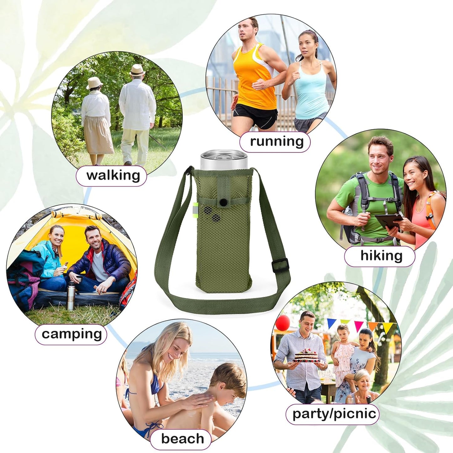 Mumufy Mesh Water Bottle Sling Holder with Adjustable Strap Crossbody Bottle Sleeve Carrier with Pouch for Outdoor Activities