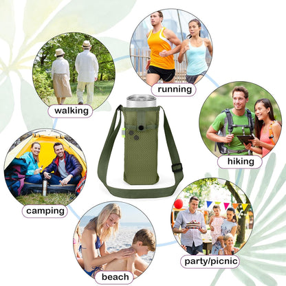 Mumufy Mesh Water Bottle Sling Holder with Adjustable Strap Crossbody Bottle Sleeve Carrier with Pouch for Outdoor Activities