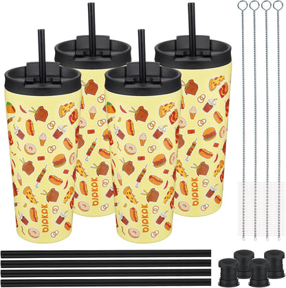 BJPKPK 4 Pack Tumbler with Lid and Straw,30oz Insulated Tumblers Bulk Reusable Travel Coffee Mug, Dishwasher Safe Double Wall Vacuum Insulated Cup Gift for Men Women,Light Blue Leopard