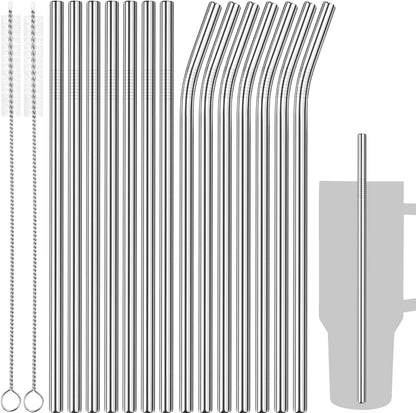 Tomorotec 8PCS 12" Stainless Steel Straws 4 Bent & 4 Straight Fit for 40oz Stanley Tumblers, Reusable Food-Grade Drinking Straws with Brush for Smoothies, Milkshakes, Iced Coffee, Dishwasher Safe
