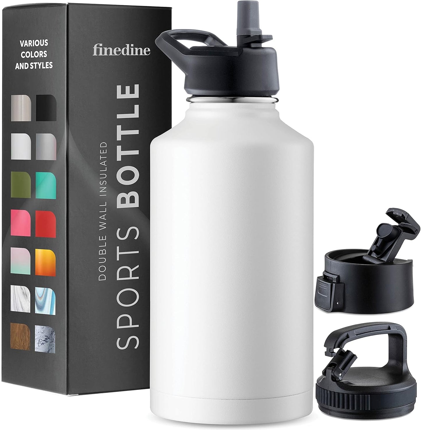 FineDine Water Bottle - Stainless Steel Insulated Water Bottle with Straw Lid, Flip Lid & Wide-Mouth Cap - Keeps Hot and Cold - 25 Oz / 739ml - Dreamy Purple