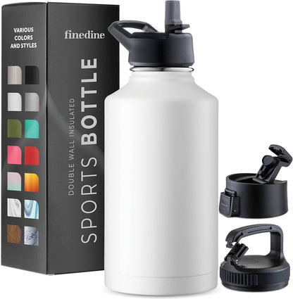 FineDine Water Bottle - Stainless Steel Insulated Water Bottle with Straw Lid, Flip Lid & Wide-Mouth Cap - Keeps Hot and Cold - 25 Oz / 739ml - Dreamy Purple