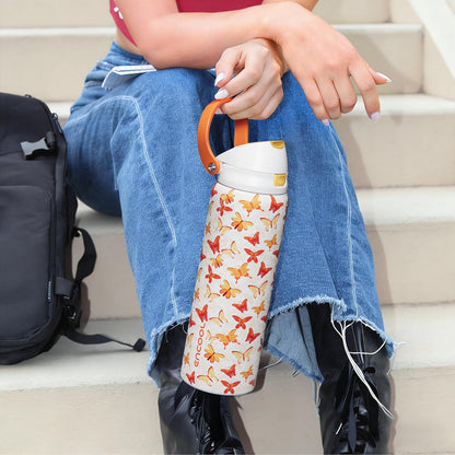 ENCOOL Leakproof Insulated Water Bottle with Straw Dual-Sip Water Bottle Bag-Safe Design for Work, Commute & Gym – Keeps Drinks Cold All Day, 24 oz, Lemonade Pink - Colors B